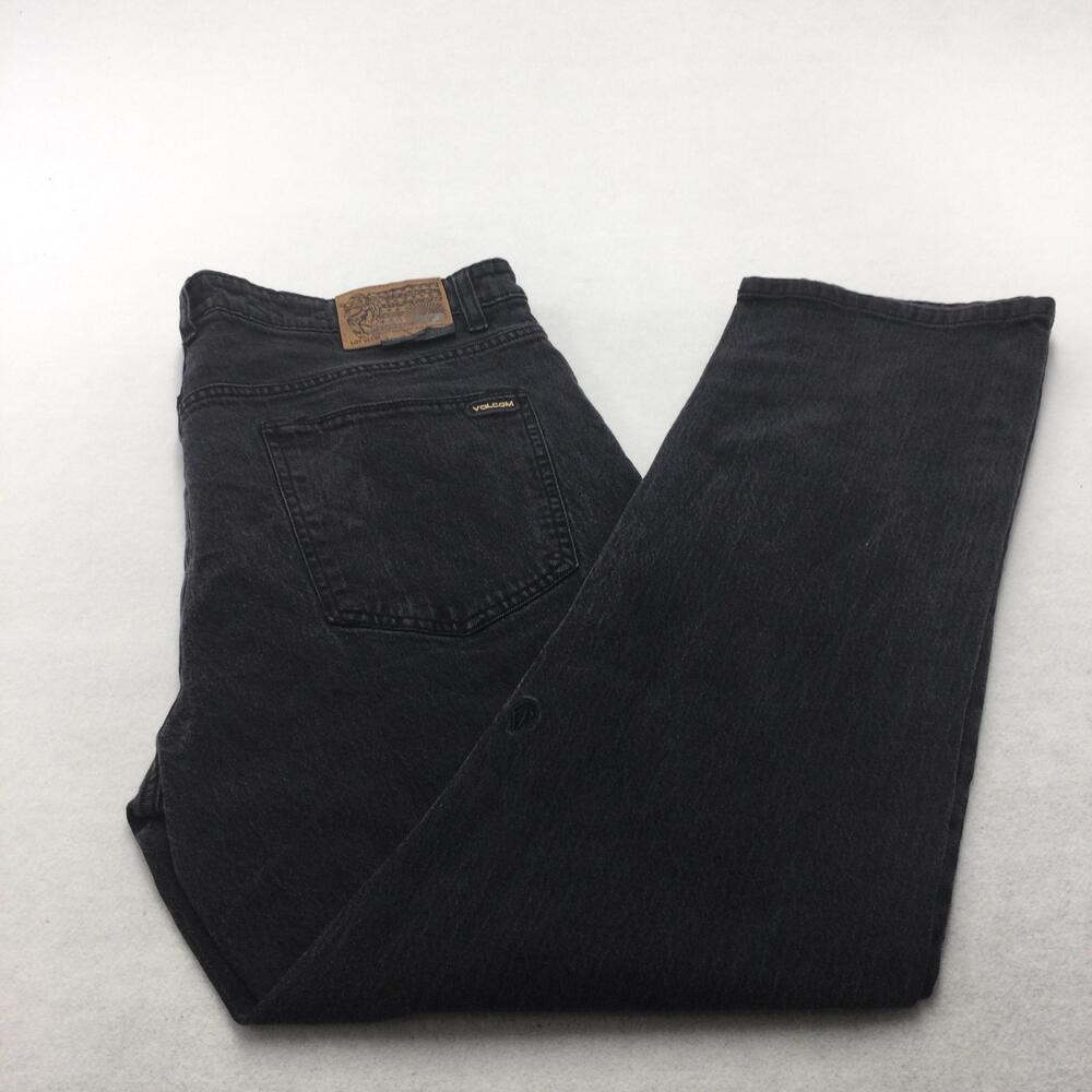 Volcom Solver Modern Straight Jeans Mens 36x29 Black Charcoal Wash Denim Casual